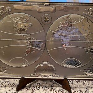 NEW Acca Valore Nel Bello New Land & Water World Map Silver Wood Plaque Italian
